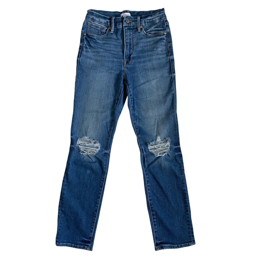 Good American Good Legs High Rise Skinny Distressed Blue Jean GLCI380T Size 4/27